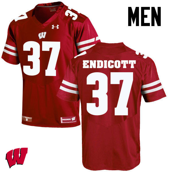 Wisconsin Badgers Men's #37 Andrew Endicott NCAA Under Armour Authentic Red College Stitched Football Jersey DS40U50TD